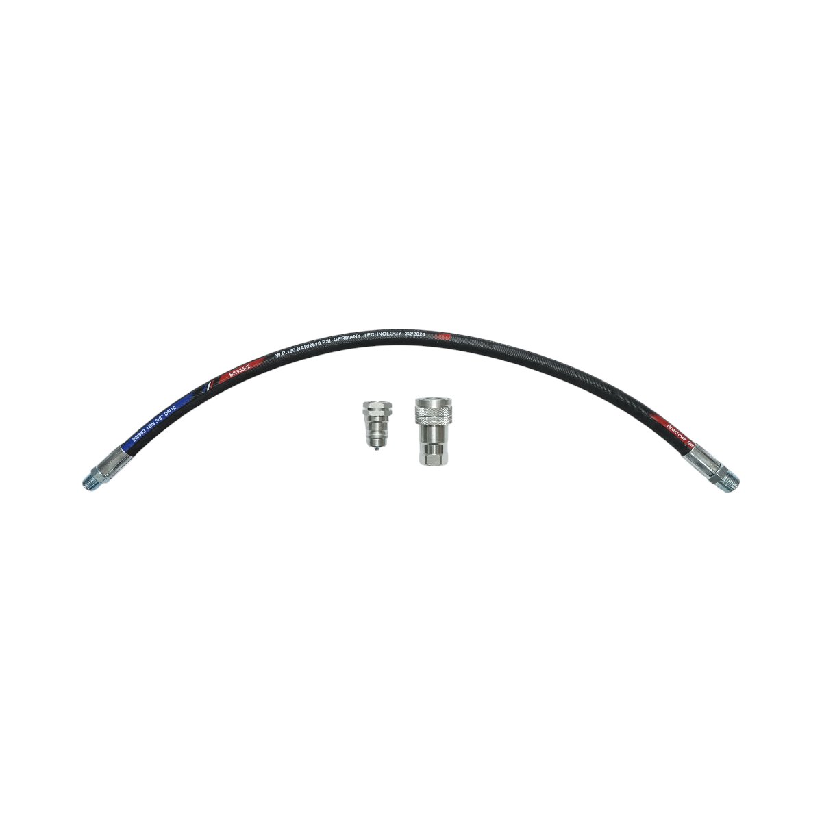 Furtun presiune sertizat pentru tiranti hidraulici 70cm cu armaturi 1/2 + 3/8 si supapa mos